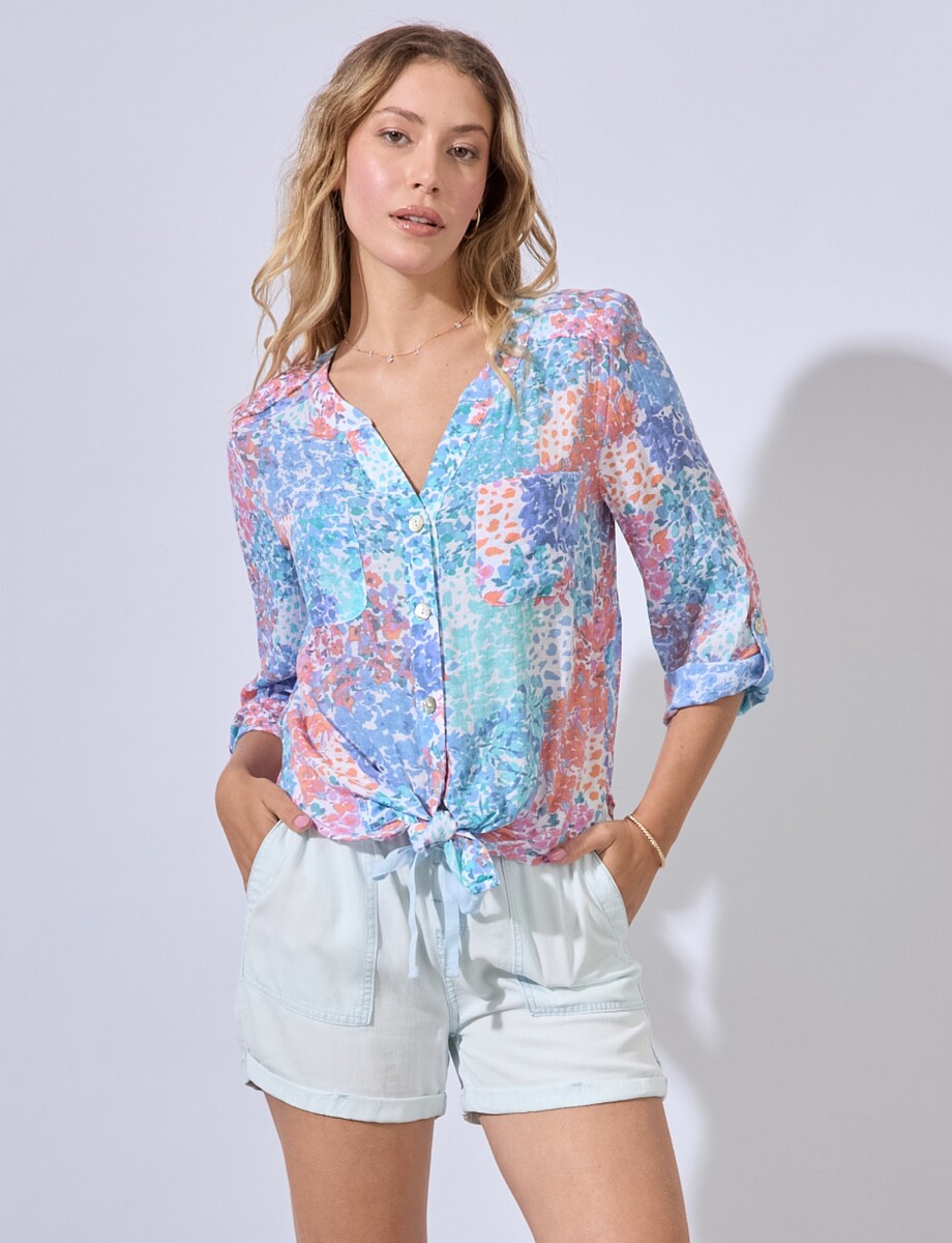 Blusa Gasa Print - Multi/anaranjado 