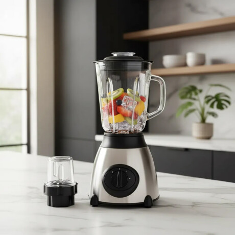 Licuadora Picadora 2 En 1 Vaso Vidrio 1,5L Ac. Inox 2500w Negro