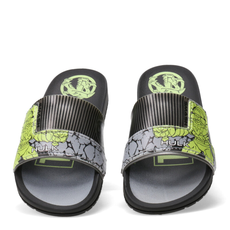 Sandalias Infantiles Marvel Smash Slide Hulk Kids Negro - Plateado - Verde