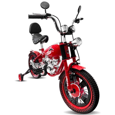 Bicicleta R16 Moto Chopper A Pedal Niño C/ Suspensión, Luces y Acc Rojo