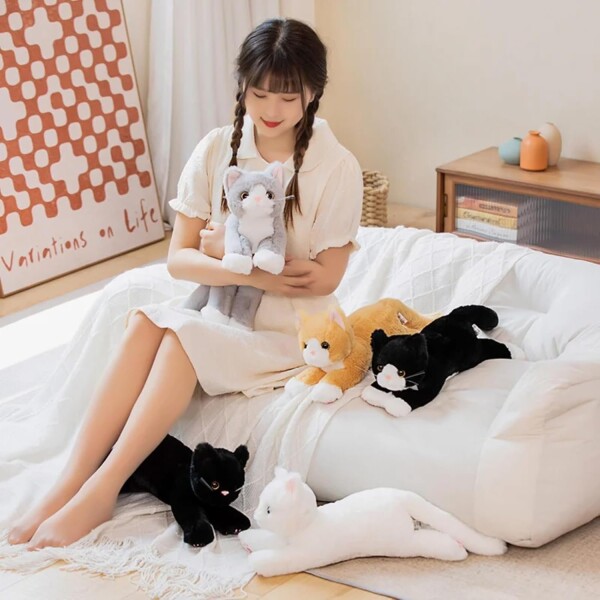 Peluche Gato Muñeco Decorativo Realista Regalo Niños Variante Color Gris