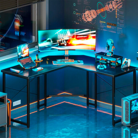 Escritorio Gamer En L Elevación Monitor 150Cm Carbono Ub NEGRO