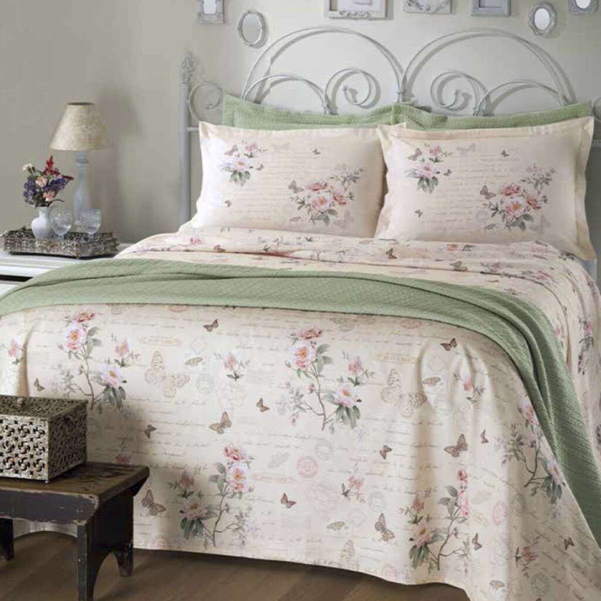 Juego Sábanas King Size Dohler 180 Hilos 100% Algodón - Mariposas 