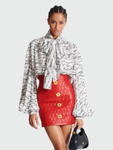 Balmain - Camisa con lazo en el cuello y estampado "Love Letter" Blanco