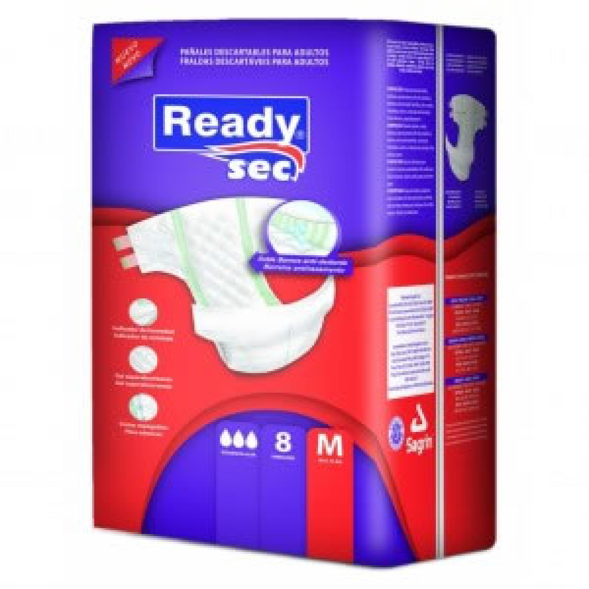 Readysec Pañal Elastizado Medio X8 – Talla Mediana 