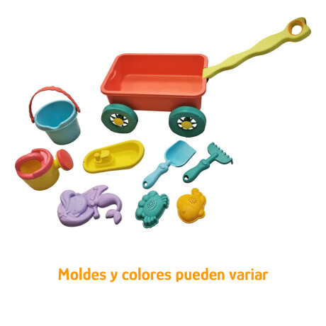 Set Juego De Playa Infantil C/Carretilla Moldes 10 piezas Rojo/verde