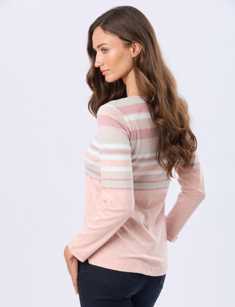 REMERA RAYADA DE ALGODÓN Coral