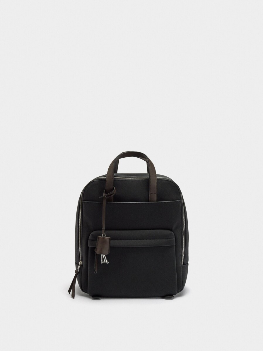 Mochila Efecto De Nylon - negro 