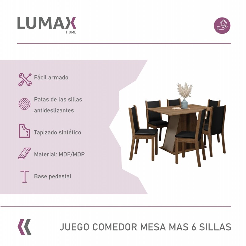 Juego de Comedor Mesa de Madera 6 Sillas Rustico Negro