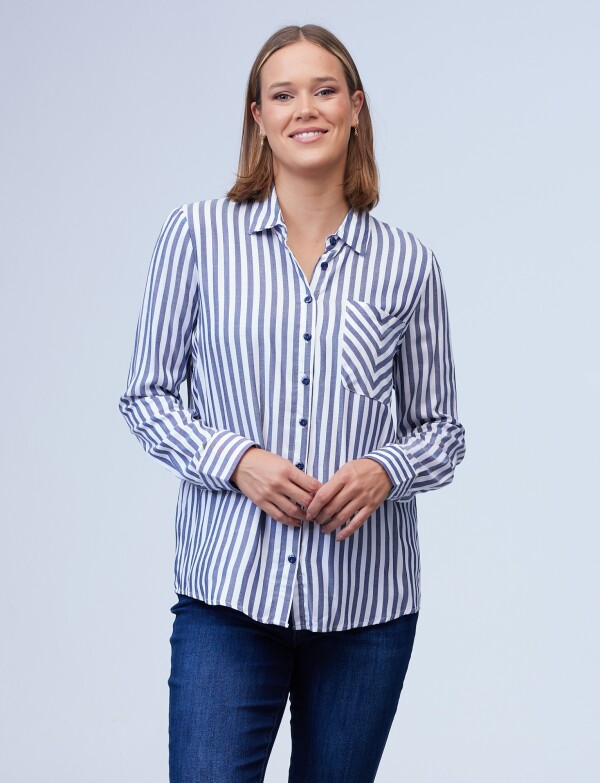 Camisa Lineas BLANCO/AZUL