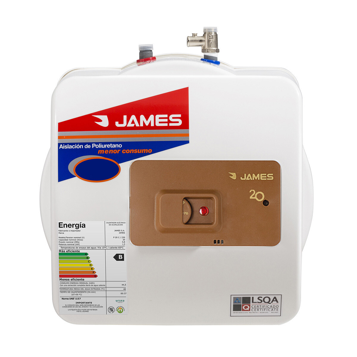 TERMOTANQUE PRISMA 20 LITROS COBRE JAMES SUPERIOR F 