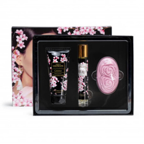 Estuche Vertiente Geisha Perfumero Body Lotion y Jabon Pack