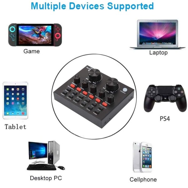 Micrófono Condensador Con Brazo Placa De Sonido V8 Streaming Negro