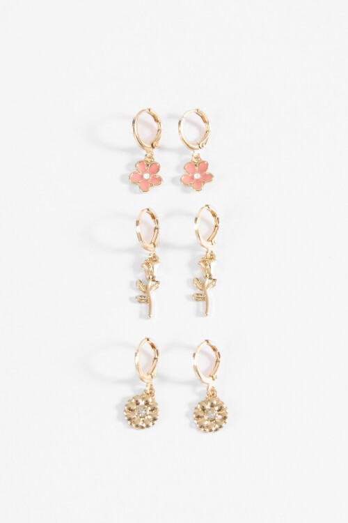 Set de caravanas floral dorado