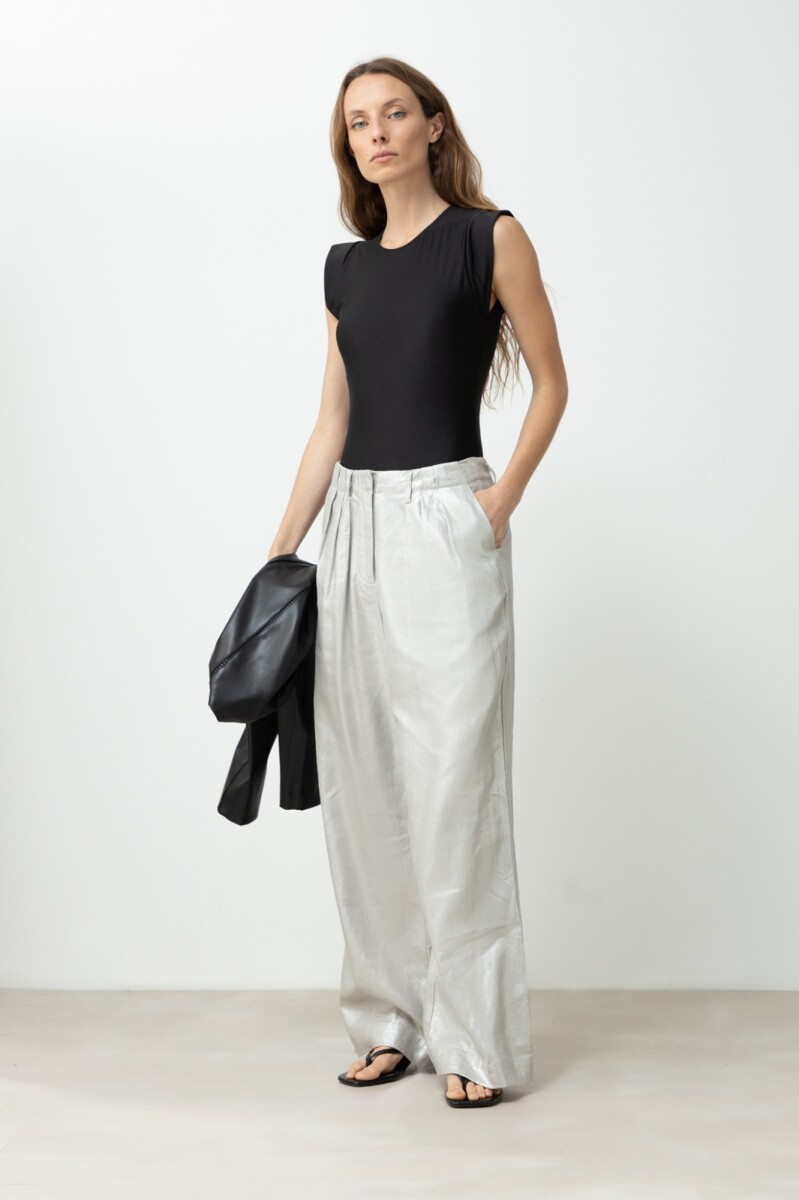 Pantalón pinzado de lino metalizado - plateado 