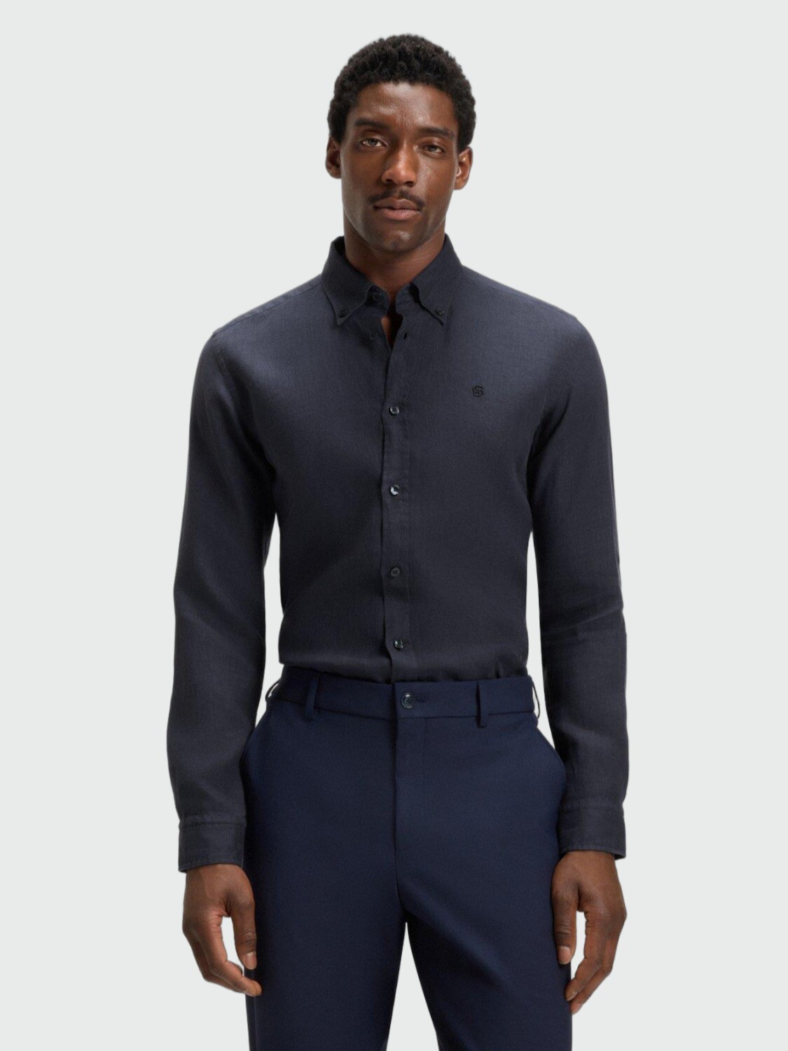 BOSS - Camisa Slim- Fit Lino Azul Oscuro