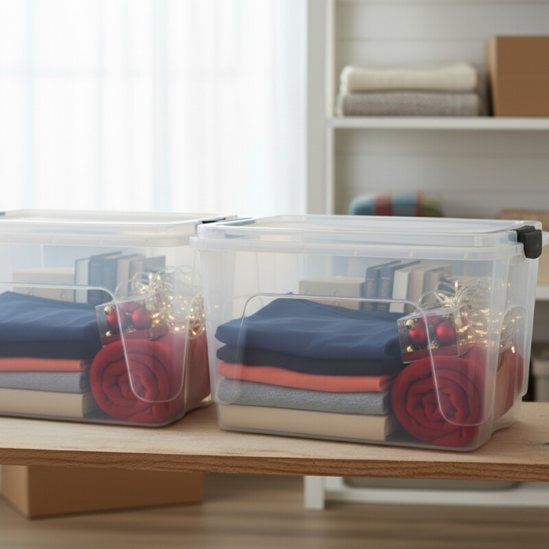 Set x2 Caja organizadora 50 lts de plástico reforzada TRANSPARENTE