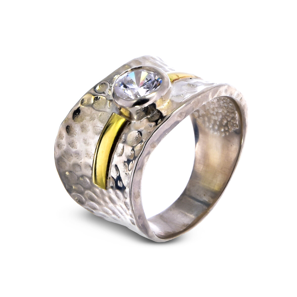 Anillo de plata 925, double en oro 18 ktes y circonia. 