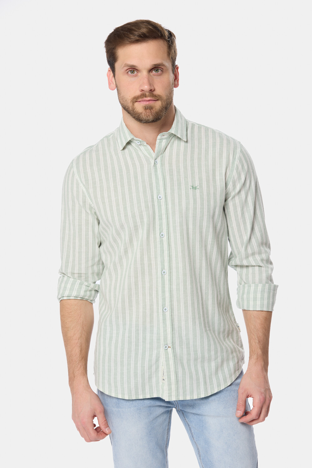 CAMISA RAYADA DE LINO Menta