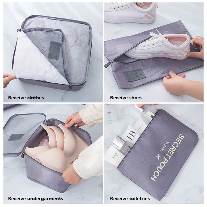 Set 6 bolsas organizadoras equipaje de viaje para valija gris