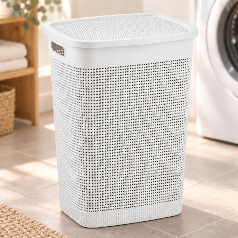 Canasto Organizador Para Ropa Simil Ratán 40 Lts BLANCO