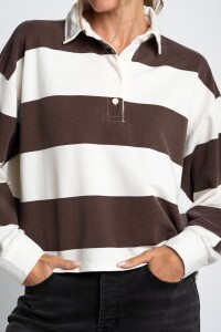 Sweater Polo Rayado Marron