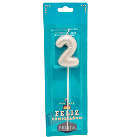Vela Fessta Número Diseño Globo Plateada DOS