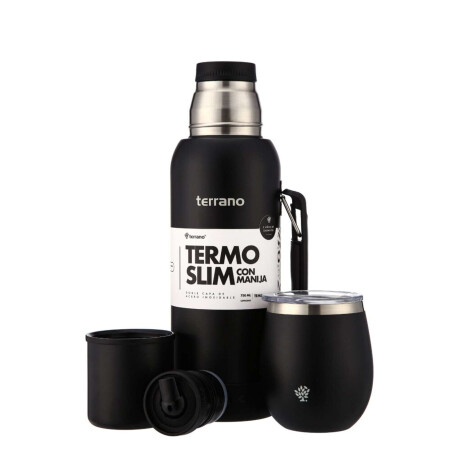 Kit Termo 750Ml. Slim Con Manija + Mate De Acero Con Tapa Negro Opaco
