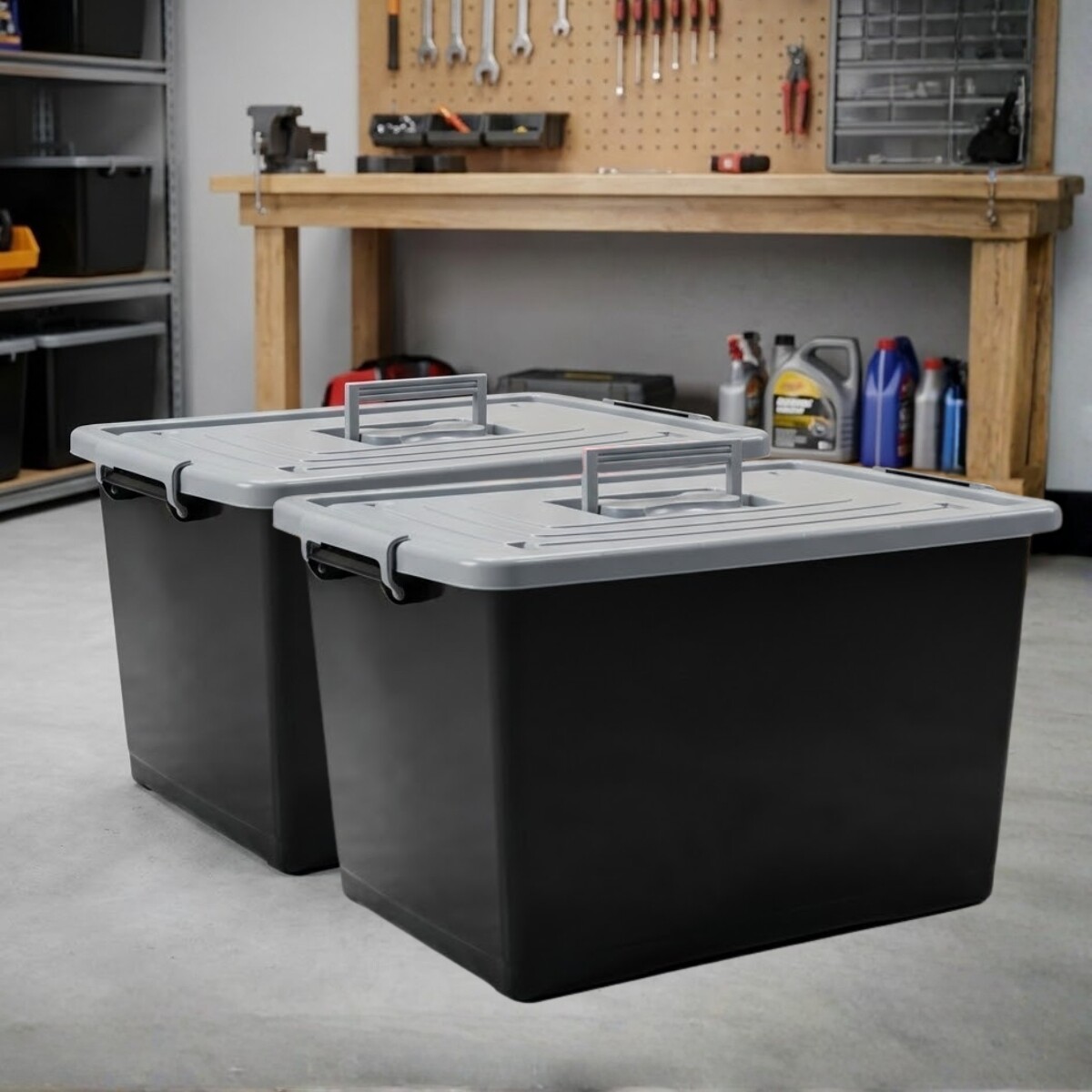 Set x2 Caja organizadora 50 lts - NEGRO Y GRIS 