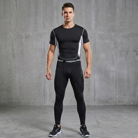 Conjunto Deportivo Termico X6 Psc Remera Calza Short Negro