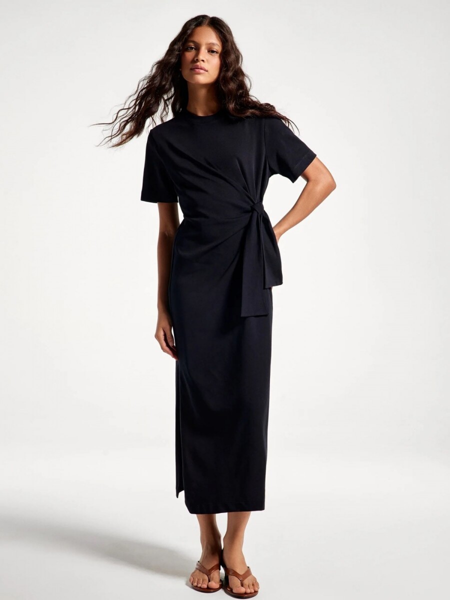 VESTIDO LARGO MANGA CORTA ULTRA SOFT - NEGRO 