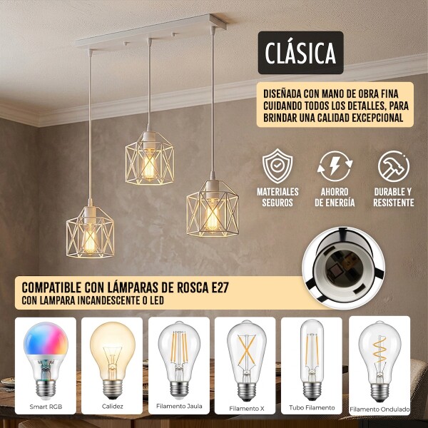 Lampara De Techo Colgante De 3 Luces Jaula Metal Moderna IMBACK Color Blanco Lampara De Techo Colgante De 3 Luces Jaula Metal Moderna IMBACK Color Blanco