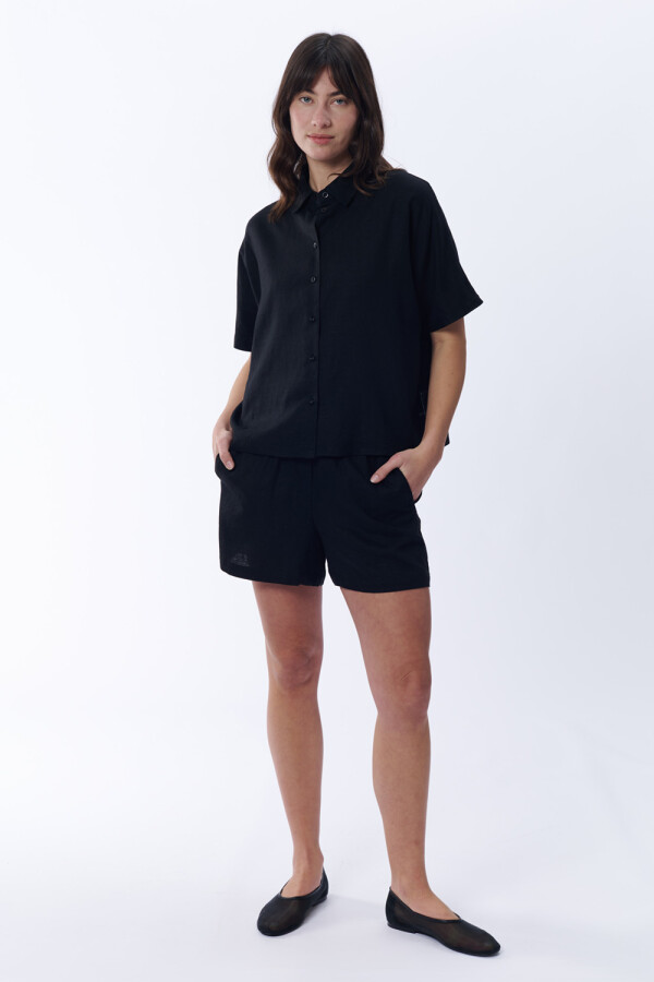 Short con lino cintura elastizada Negro