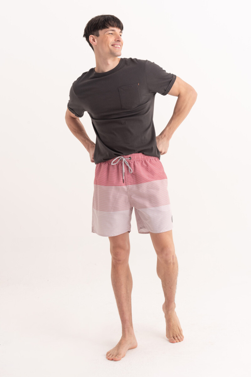 Short de baño bloques Rayado Coral