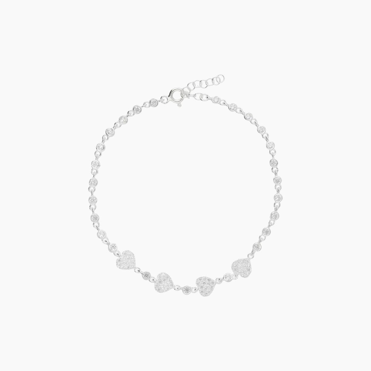Pulsera En Plata 925 Y Circonias Con Diseño De Corazones 