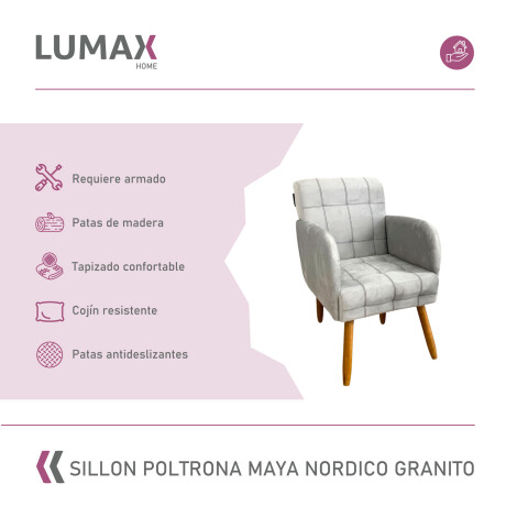 Pack x2 Sillón poltrona 1 cuerpo Lumax Maya nórdico de tela Granito