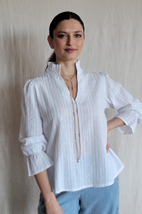 Blusa Copenhague Broderie calado blanco