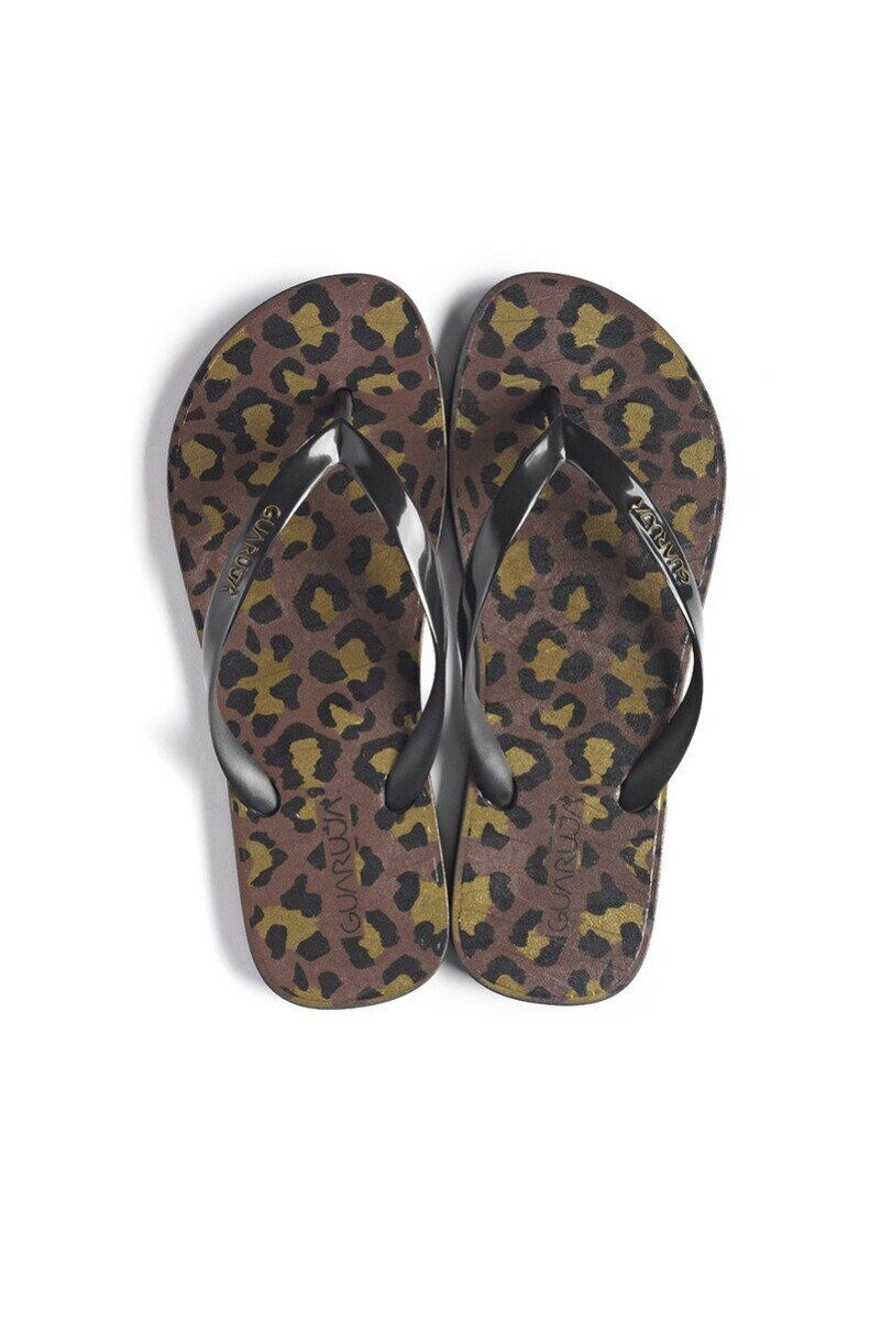 Ojotas Guaruja Animal Print de Mujer - G8214 - Negro-dorado 