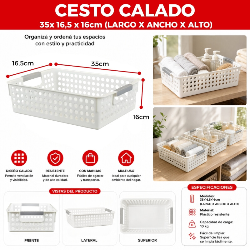 Set x3 Cesto calado M 30 x21,5 x8 cm BLANCO