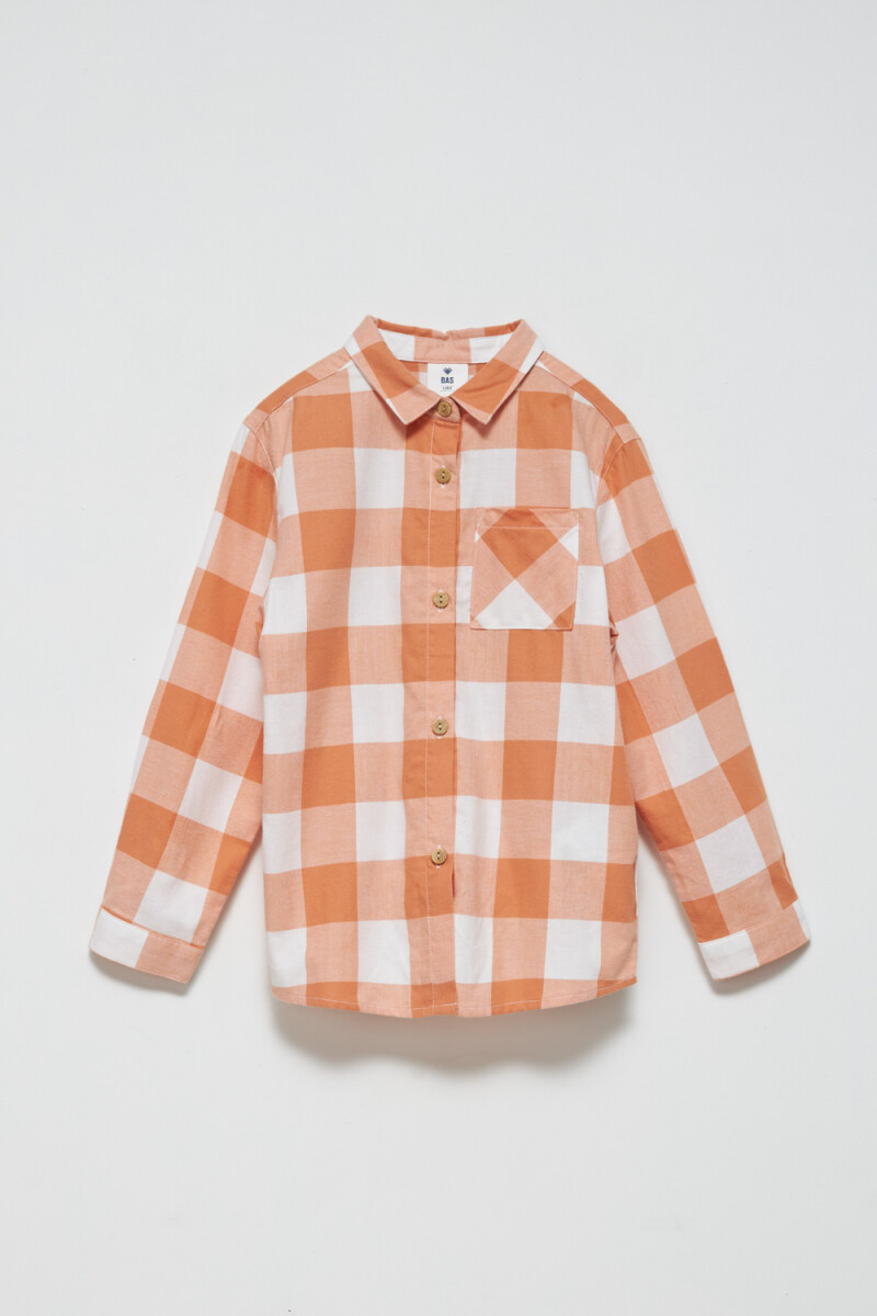Camisa manga larga a cuadros Naranja