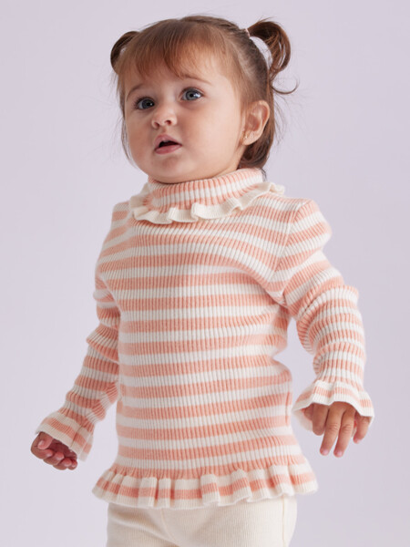 Polera de punto a rayas Salmón