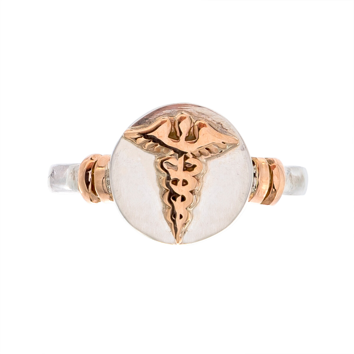 Anillo de plata 925 y oro 10 ktes, MEDICINA 