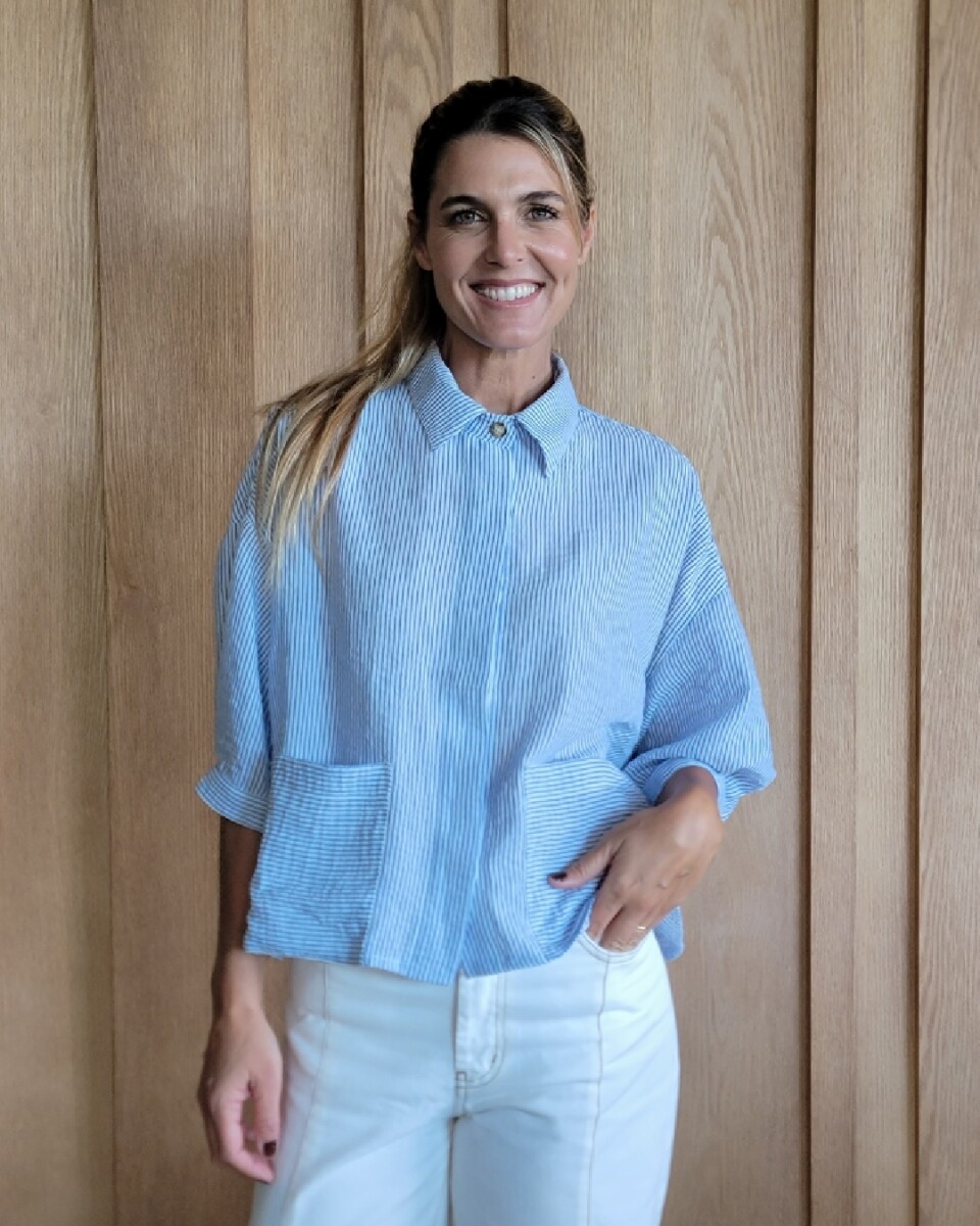 Camisa Piña - Lino Raya Azul 