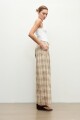 Pantalon wide leg escoces beige