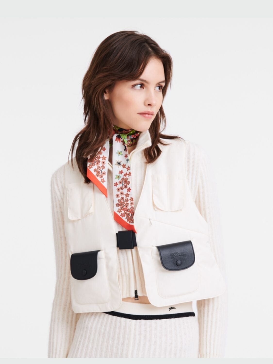 Longchamp- CINTA DE SEDA RIBBON Ladrillo
