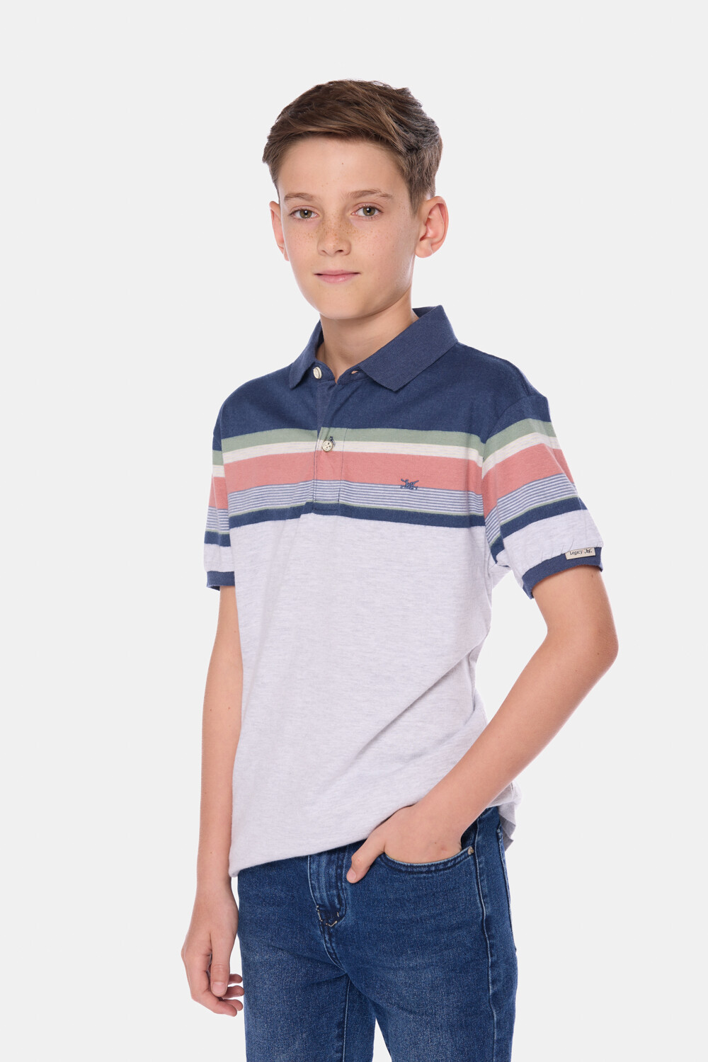 REMERA POLO RAYADA Gris