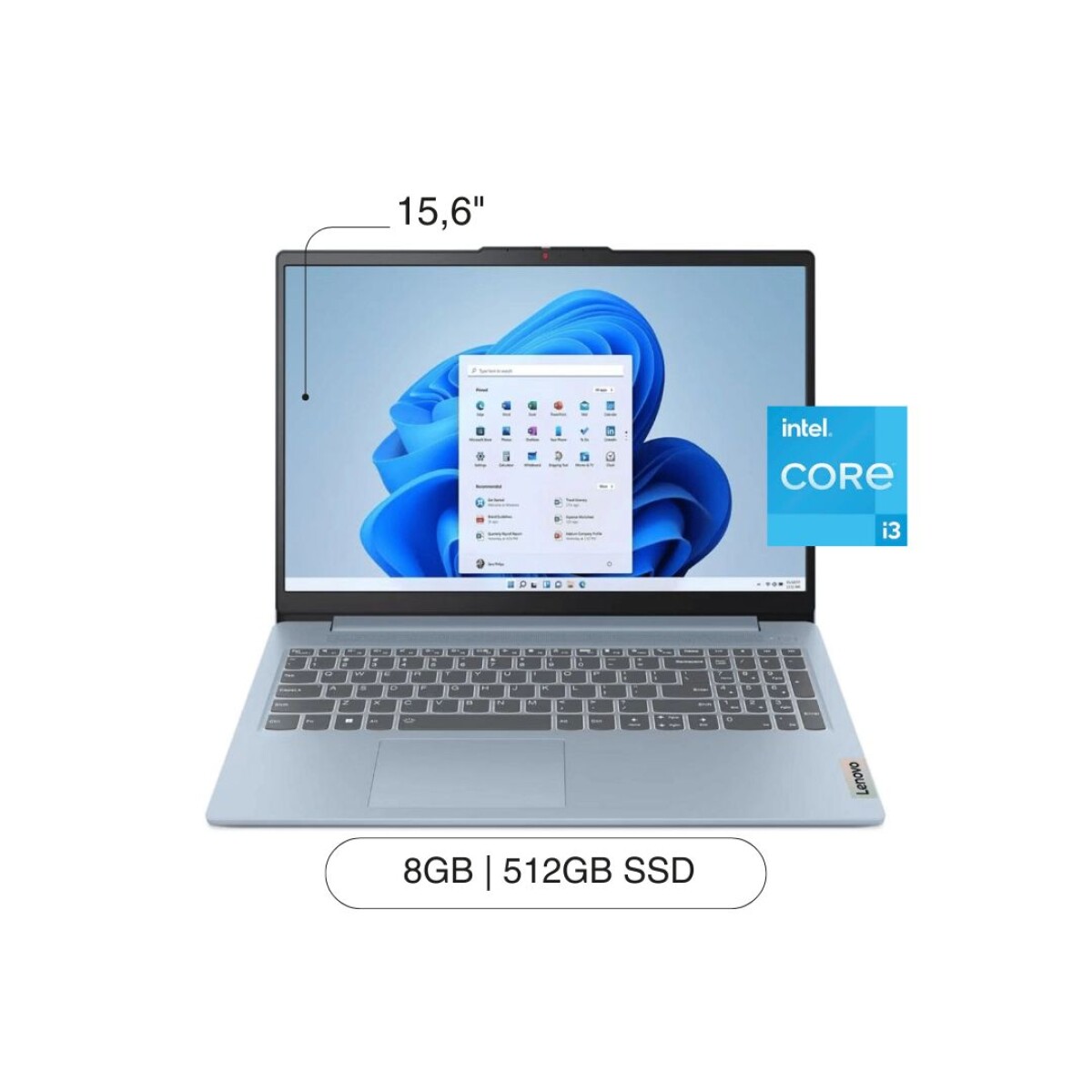 Notebook LENOVO Slim 3 15.6' FHD 512GB / 8GB I3-N305 W11 - Frost Blue 