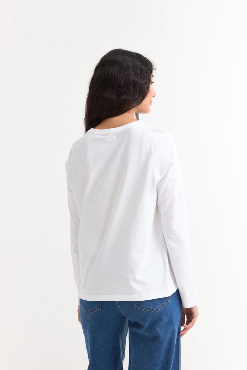 Remera m/l cuello a la base estampada BLANCO Y ROJO