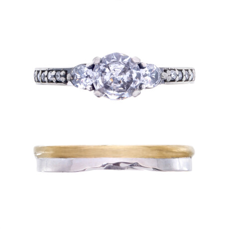 Anillo de plata 925 y double en oro 18 ktes con circonias, PROMESA. Anillo de plata 925 y double en oro 18 ktes con circonias, PROMESA.