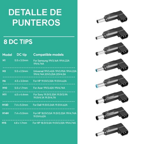 Cargador Universal para Laptop 90W 8 Punteros 001